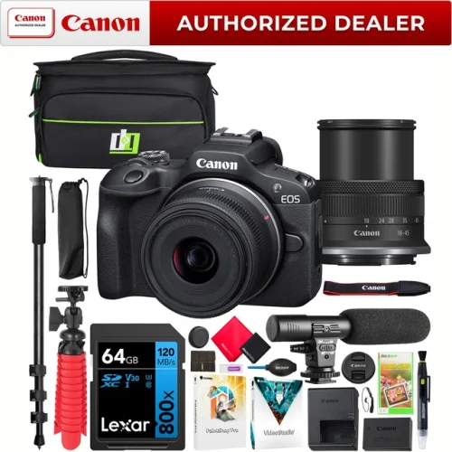 Canon EOS R100 Mirrorless Camera with RF-S 18-45mm Lens Kit Pro Bundle