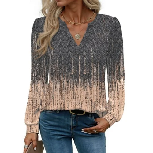 Womens Long Sleeve V Neck Blouses Business Casual Shirts Fall Fashion Dressy Tops