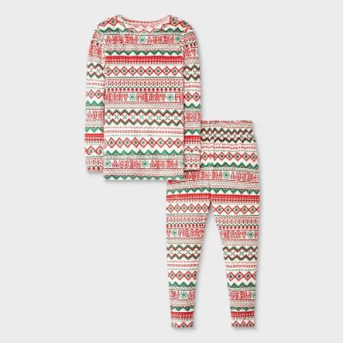 2pc Toddler Boys' Fair Isle Snuggly Soft Pajama Set - Cat & Jack™ Cream 5T
