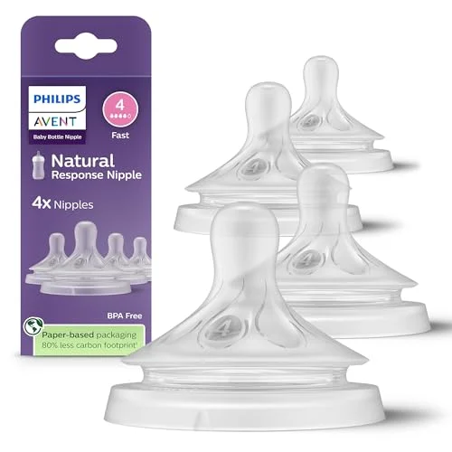 4-Pack Philips Avent Natural Response Nipples, Fast Flow (Flow 4), SCY964/44