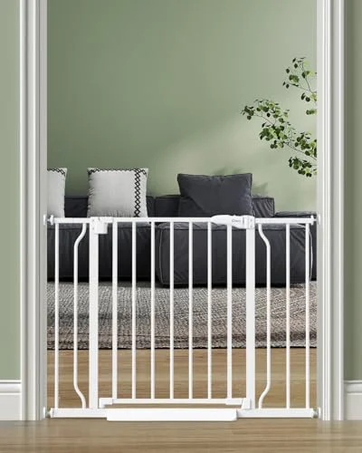Cideny Baby Gate No Drilling, 29-40 Inch Auto Close Pet Gate for Doorways & Stairs, White