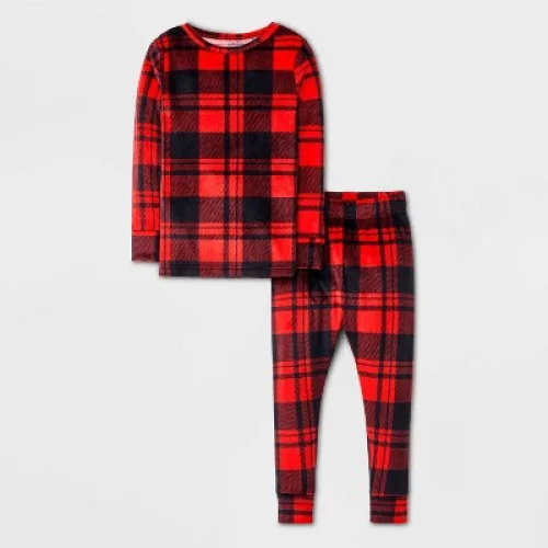 2pc Toddler Boys' Buffalo Check Snuggly Soft Pajama Set - Cat & Jack™ Red/Black 5T