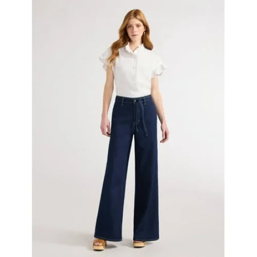 Free Assembly Women's Ruffle Trim Neck Top with Short Sleeves, Sizes XS-4X