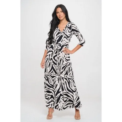 WEST K Women's Grace Faux-Wrap Maxi Dress - Large - Black White Geo - Ankle Length