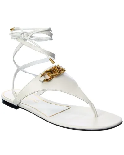 Valentino Vlogo Chain Leather Sandal Women's White 36
