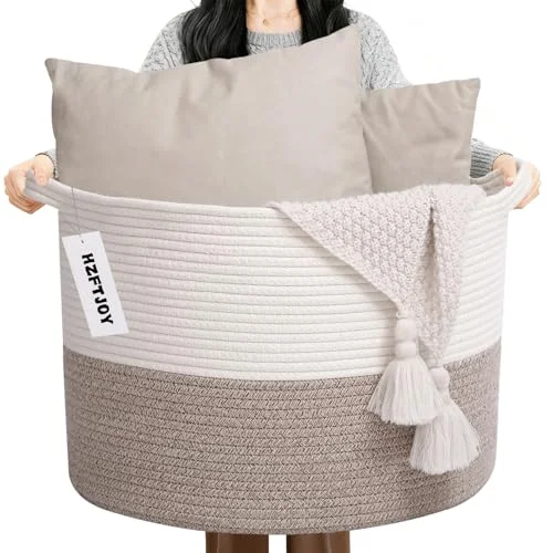 Large Woven Rope Storage Basket for Organizing, 65L Capacity, Ideal for Living Room, Bedroom, Dorm, Laundry Room