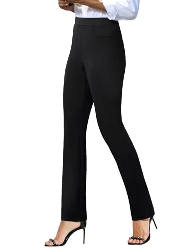 Women's Stretchy Yoga Dress Pants High Waisted Straight Leg Casual Work Business Office Slacks 4 Pockets Black