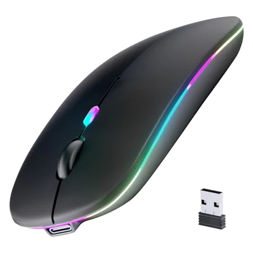 Wireless Bluetooth Mouse, Rechargeable, LED, Silent, Ultra-thin Design for Laptops, iPads, MacBooks