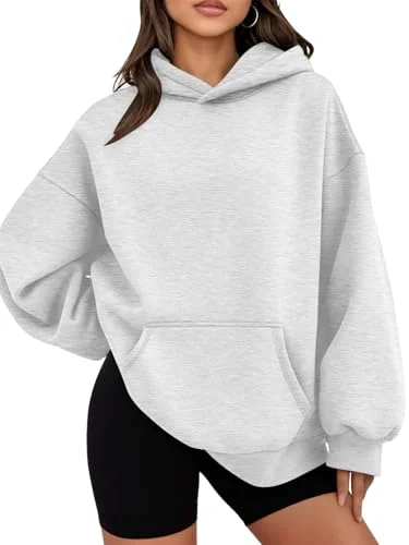 WYNNQUE Hoodies for Women Oversized Sweatshirts Fall Fashion Casual Fleece Tops Grey M