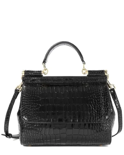 Tiffany & Fred Paris Croc-Embossed Leather Satchel Women's Black