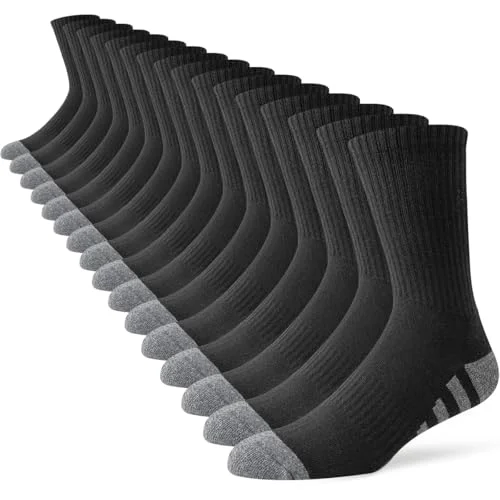 8 Pairs Men's Crew Work Cushion Socks Long Athletic Running Workout Breathable Socks, Size 13-15