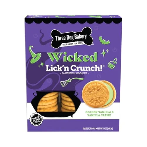 Three Dog Bakery Wicked Lick’n Crunch! Sandwich Cookies for Dogs, 13 oz Dog Treats