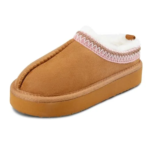 Jessica Simpson Girls 1 Inch Platform Memory Foam Slide-On Clog Slipper - Indoor/Outdoor Sole, Tan