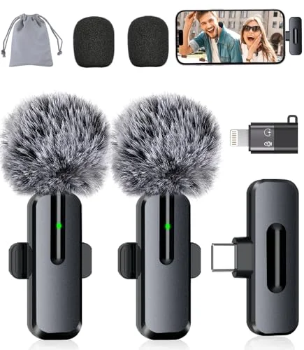 2-Pack ZOPPLM Wireless Mini Microphone for iPhone, iPad, Android - Lavalier Bluetooth Lapel Mic