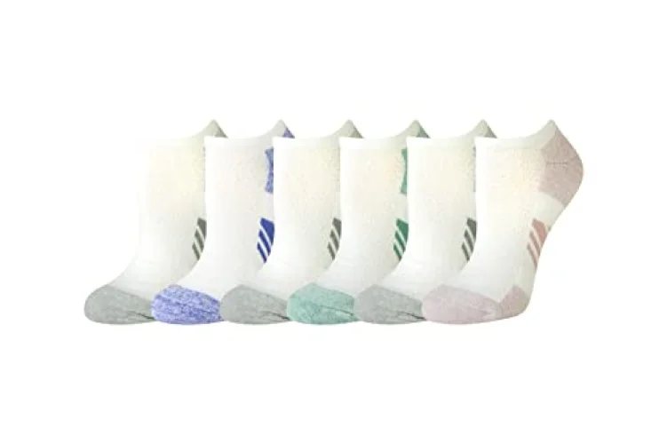 6 Pairs Women's Performance Cotton Cushioned Athletic No-Show Sports Socks, Purple/Teal Blue, 8-12