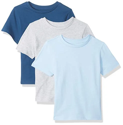 3-Pack of Amazon Essentials Boys' Short-Sleeve T-Shirts, Grey/Blue/Sky Blue, Medium