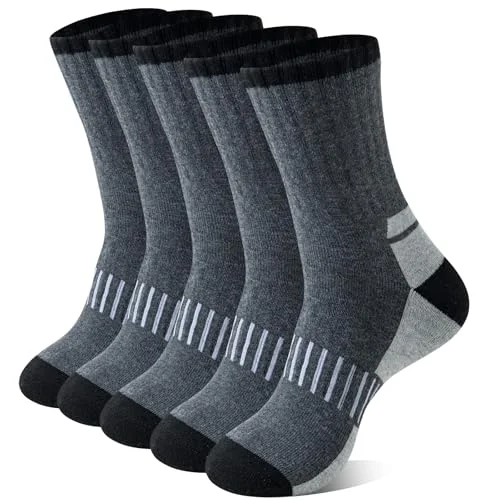5 Pairs Josnown Thermal Hiking Socks for Men, Warm Winter Thick Cushion Crew Boot Socks, Size 7-12