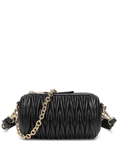 Tiffany & Fred Paris Croc-Embossed Quilted Leather Crossbody Women's Black