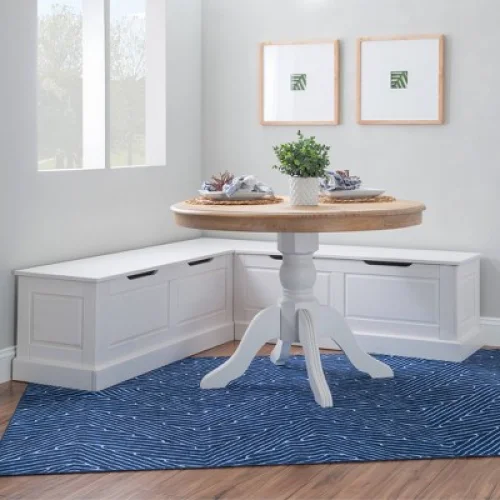 Linon Tobin Traditional Solid Wood Backless Storage Corner Breakfast Nook Bench White