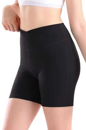 MEJING Girls Athletic Shorts Size 10-12, Black Biker Volleyball Shorts V Cross Waist
