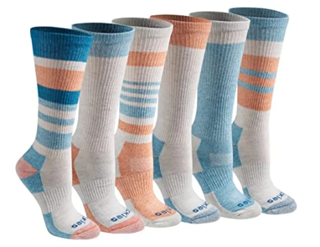 6 Pairs Dickies Women's Dri-Tech Fashion Moisture Control Crew Socks, Oatmeal Assorted, Large (S-XL)