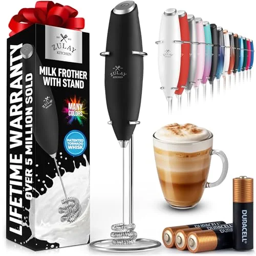 Zulay Kitchen Tornado Triple Whisk Milk Frother with 4 Duracell Batteries – Handheld Foam Maker