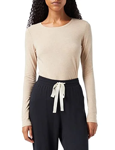 Women's Regular-Fit Long-Sleeve Crewneck T-Shirt, Tan Heather, Medium (Available in Plus Size)
