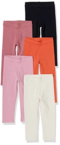 5-Pack of Amazon Essentials Girls' Leggings in Black, Blush, Ivory, Orange, and Pink, Medium