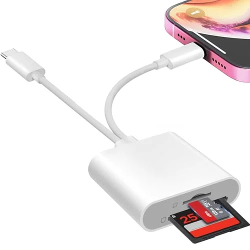 Denlane SD Card Reader for iPhone iPad, USB C & Lightning Dual Interface Memory Card Reader Adapter