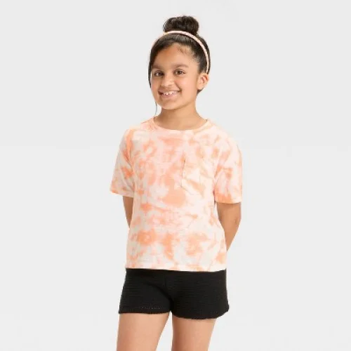 Girls' Short Sleeve Relaxed Fit T-Shirt - Cat & Jack™ Peach Orange M