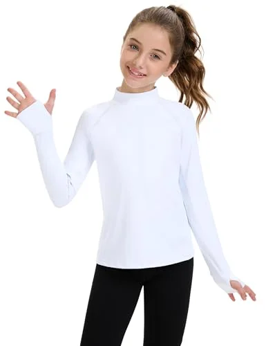 HASMES Girls Long Sleeve Athletic T-Shirt for Teens (Age 7-14) - White