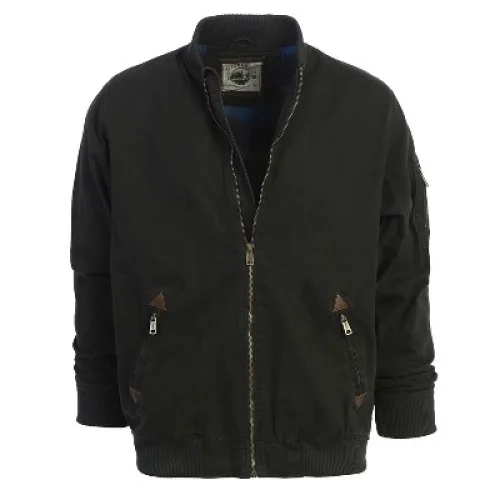 Men's 100% Cotton Sportwear Full Zipper Twill Bomber Jacket, Black, M