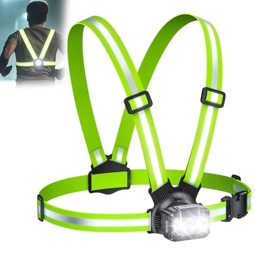 Viccux 500LM High-Visibility Running Lights with 7 Modes, Reflective Vest & Waterproof Headlamp