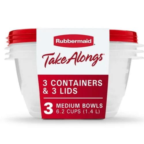 Set of 3 Rubbermaid TakeAlongs 6.2 Cup Serving Bowls, Red Food Storage Containers