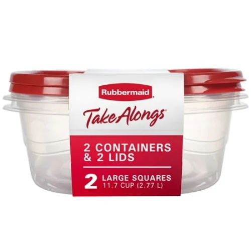 2 Rubbermaid TakeAlongs 11.7 Cup Food Storage Containers, Red, BPA-Free, Dishwasher Safe