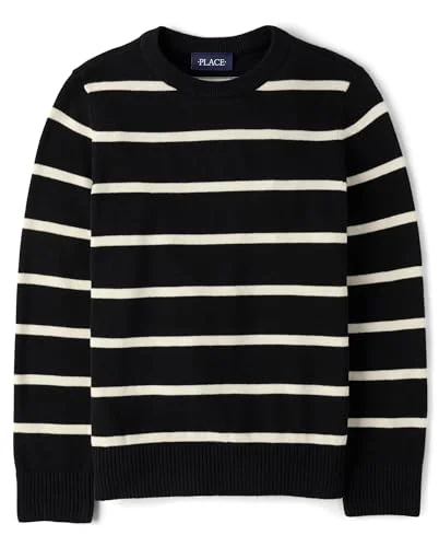 The Children's Place Boys Long Sleeve Crew Neck Pullover Sweater Black Gauge Stripe Large