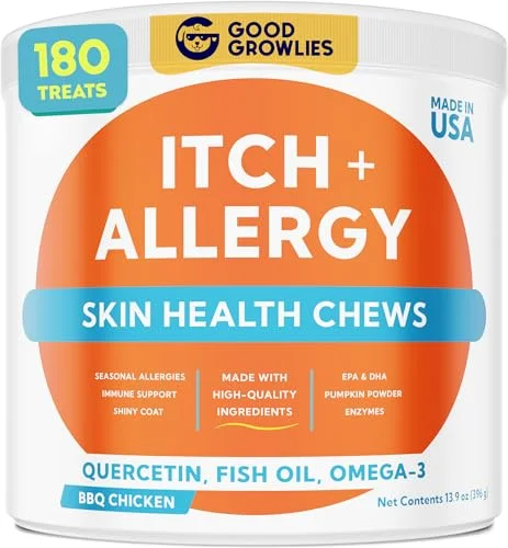 Dog Allergy Relief Chews - Anti-Itch Skin & Coat Supplement with Omega 3 Fish Oil - BBQ Chicken Flavor