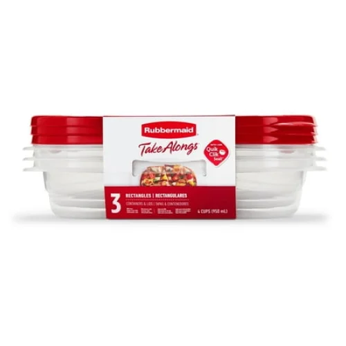 Set of 3 Rubbermaid TakeAlongs 4 Cup Rectangle Food Storage Containers, Red