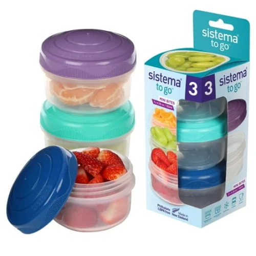 Sistema Mini Bites Small Snack Containers, 3 Pack - Perfect for Snacks, Yogurt, Fruit, and More On the Go
