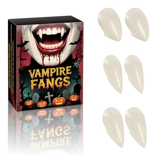 3 Pairs Vampire Fangs with Adhesive, Cosplay Props for Adults, Halloween Decorations, Masquerade Gift