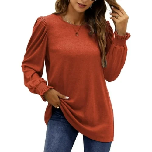Fantaslook Women's Puff Sleeve Tunic Tops Casual Fall Shirts Dressy Blouses