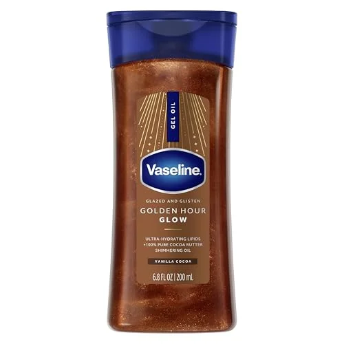 Vaseline Glazed and Glisten Golden Hour Body Gel Oil Glow Vanilla Cocoa Shimmering, 6.8 Oz
