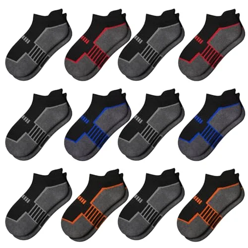 12 Pairs Boys Socks - Ankle Low Cut Athletic Half Cushioned Short Socks For Kids 4-6, 6-8, 8-10 Years Old