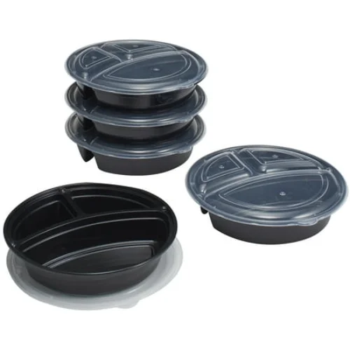 5 Pack Mainstays 3-Compartment 1L Round Meal Prep Food Storage Containers, BPA Free