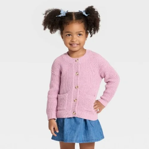 Toddler Girls' Cardigan - Cat & Jack™ Lavender Mauve 5T - Cotton-Recycled Polyester Blend