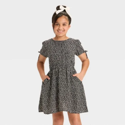 Girls' Short Sleeve Woven Dress - Cat & Jack™ Black S