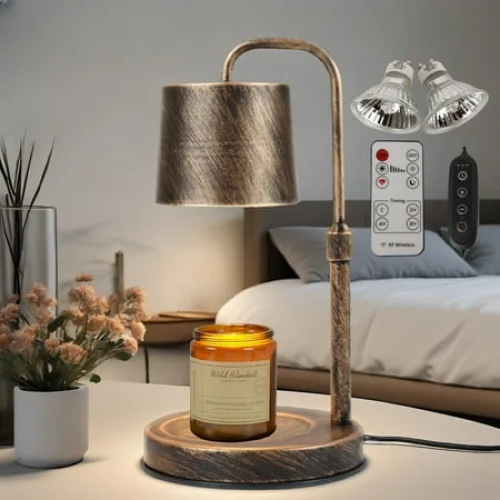 MEHOOM Vintage Metal Candle Warmer Lamp with Dimmer, Timer & 2 Bulbs for Bedroom Decor