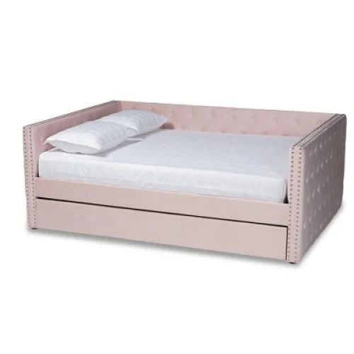 Full Larkin Velvet Upholstered Daybed with Trundle - Pink Baxton Studio - Elegant Bedroom Furniture