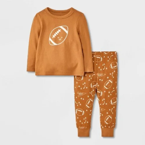 Baby 2pc Tiny Tailgator Long Sleeve T-Shirt and Jogger Pants Set - Cat & Jack™ Brown Newborn