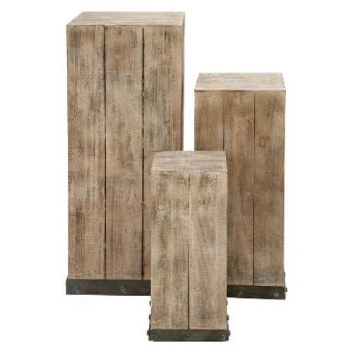 3-Piece Square Pedestal Accent Tables - Natural Wood Finish - Olivia & May - Fully Assembled